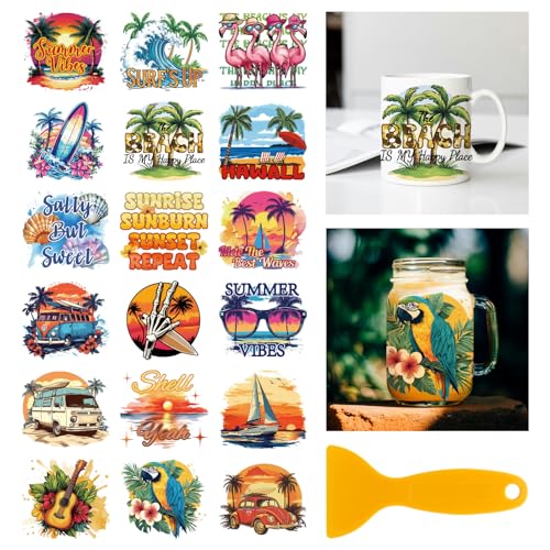 GLOBLELAND 18 Blatt Bunte Sommer Strand UV DTF Tasse Transfer Aufkleber 3.9x3.6 Zoll Papageien Flamingos DTF Transferaufkleber Möbel Großformat Transfers für Glasbecher Keraflott Möbel Glas Holz GLOBLELAND 18 Blatt Bunte Sommer Strand UV DTF Tasse Transfer Aufkleber 3.9x3.6 Zoll Papageien Flamingos DTF Transferaufkleber Möbel Großformat Transfers für Glasbecher Keraflott Möbel Glas Holz von GLOBLELAND