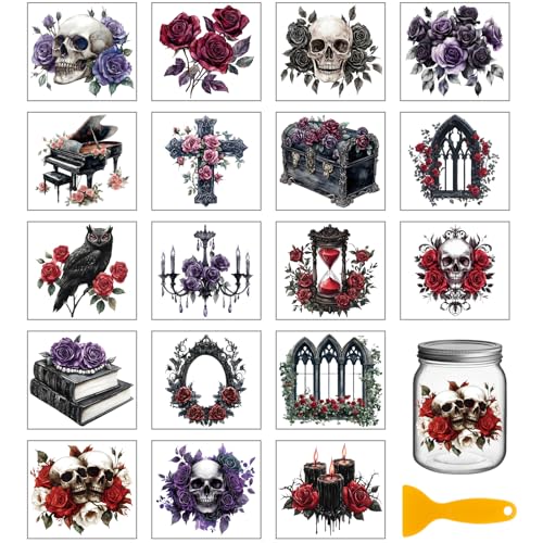 GLOBLELAND 18 Blatt Gothic Rosen Transferaufkleber 3.9x3.6 Zoll Gothic Skelett Zum Aufreiben Bunter Aufkleber Für Möbel Vasen Glas Einmachgläser Dekorationen Kunsthandwerk GLOBLELAND 18 Blatt Gothic Rosen Transferaufkleber 3.9x3.6 Zoll Gothic Skelett Zum Aufreiben Bunter Aufkleber Für Möbel Vasen Glas Einmachgläser Dekorationen Kunsthandwerk von GLOBLELAND