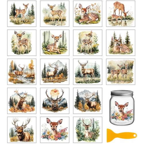 GLOBLELAND 18 Blatt Natur Sika Hirsche Rub On Sticker Waldtiere 3.9x3.6 Zoll Transferaufkleber Milu Hirsche Rub On Folie Aufkleber Aesthetic Für Möbel Glas Holz Fotoalbum DIY Aufkleberästhetik von GLOBLELAND