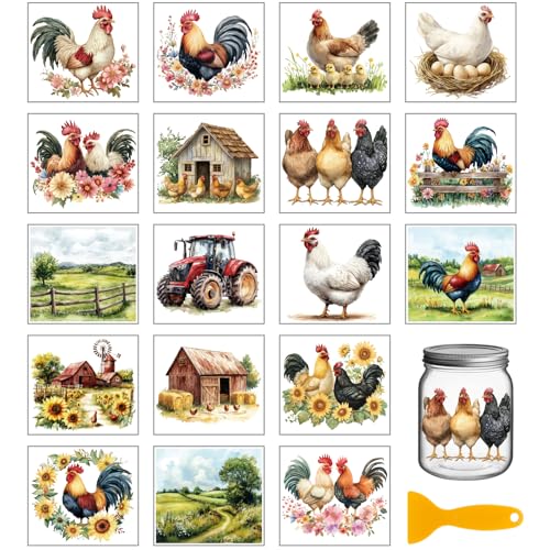 GLOBLELAND 18 Blatt Bauernhof Huhn Rub On Sticker Küken Farbig 3.9x3.6 Zoll Transferaufkleber Tier Rub On Folie Aufkleber Aesthetic Für Möbel Glas Holz Fotoalbum DIY Aufkleberästhetik von GLOBLELAND