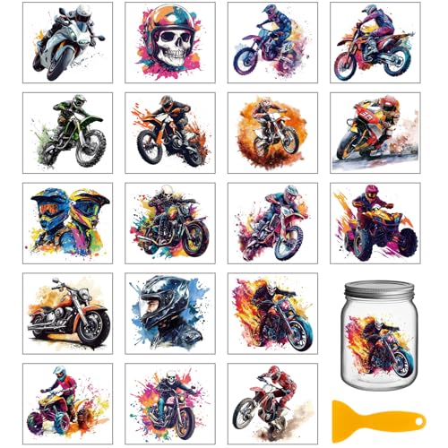 GLOBLELAND 18 Blatt Transferaufkleber Mit Totenkopf Motocross Motiv 3.9x3.6ZollFür Motorräder Farbenfrohe Transferaufkleber Zum Aufreiben Für Möbel Vasen Glas Kunsthandwerk Dekorationen von GLOBLELAND