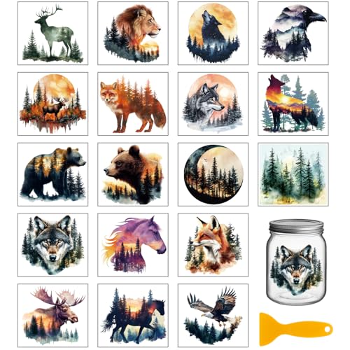 GLOBLELAND 18 Blatt Waldtiere Rub On Sticker Bär Reh Fuchs Farbig 3.9x3.6 Zoll Transferaufkleber Löwe Pferd Krähe Rub On Folie Aufkleber Aesthetic Für Möbel Glas Holz Fotoalbum DIY Aufkleberästhetik von GLOBLELAND