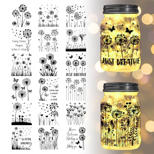 GLOBLELAND 18 Blatt Löwenzahn Transfer Sticker 3.9x3.6 Zoll Blumen Und Pflanzen Aufkleber Löwenzahn Schmetterling Rub On Transfer Für Möbel Vase Glas Dekorationen Kunsthandwerk von GLOBLELAND