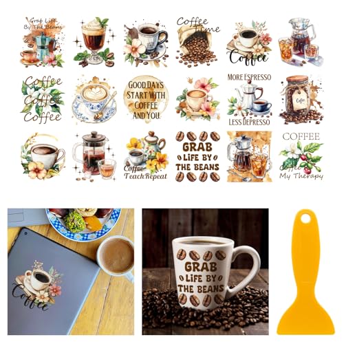 GLOBLELAND 18 Blatt Transferaufkleber Für Kaffeegetränke 3.9x3.6Zoll Kaffee Aufkleber Kaffeebohnen Zum Aufreiben Für Möbel Vasen Gläser Einmachgläser Dekorationen Kunsthandwerk von GLOBLELAND
