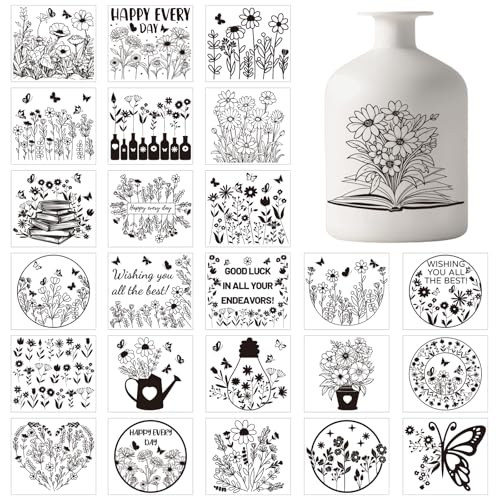 GLOBLELAND 25 Stück Frühlingsblumen Silhouette Aufkleber Für Einmachgläser Gänseblümchen Schmetterlinge Kunststoff Silhouette Wandaufkleber Selbstklebende Laternenglas Aufkleber Fensterlampen von GLOBLELAND
