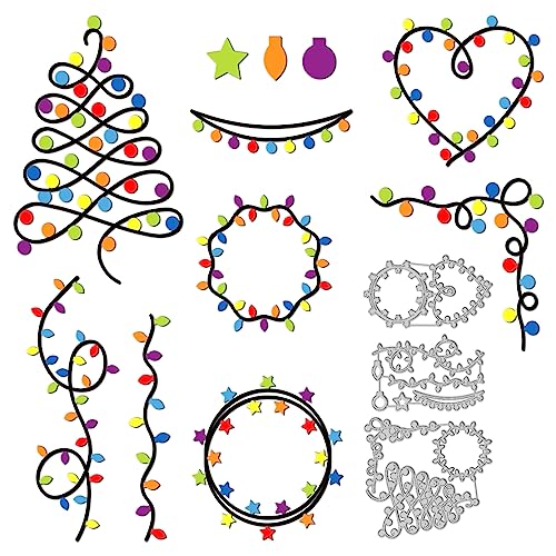 GLOBLELAND 3 Sets Weihnachtsbeleuchtung Stanzformen für DIY Scrapbooking Metall Licht String Glühbirne Stanzen Prägeschablonen Vorlage für Papier Karte Herstellung Dekoration Album von GLOBLELAND