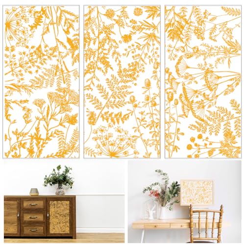 GLOBLELAND 3 Stück Möbeltransfer „Goldene Pflanzen“ 6x12 Zoll Wildblumen Zum Rub-On-Transfers Selbstklebende Wandkunst Aufkleber Für Schlafzimmer Wohnzimmer Schreibtisch Tischdekoration von GLOBLELAND