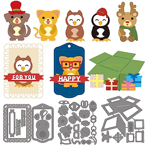 GLOBLELAND 3Set 35Pcs Weihnachten Tiere Stanzformen Für DIY Scrapbooking Metall Weihnachten Geschenkbox Stanzungen Prägeschablonen Vorlage Für Papierkarten Herstellung Dekoration Album von GLOBLELAND