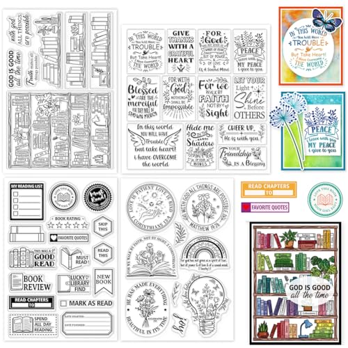 GLOBLELAND 4 Blatt Bibel Clear Stempels Für Kartenherstellung Bücherregal Leselabel Silikon Clear Stempel Siegel Segenswünsche Transparent Stempels Für DIY Scrapbooking von GLOBLELAND
