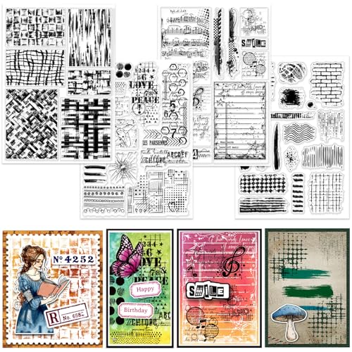 GLOBLELAND 4 Blatt Vintage Grunge Texture Clear Stamp Für Scrapbooking Stain Background Silikonstempel Retro Traces Transparentes Stempelset Für Kartengestaltung DIY Embossing von GLOBLELAND