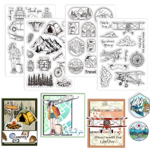 GLOBLELAND 4 Blatt Camping Abenteuer Stempel Zum Basteln von Karten Flugzeug Rucksack Zelt Landschaft Ticket Silikon Stempelsiegel Lady Transparente Stempel Für DIY Scrapbooking Tagebücher GLOBLELAND 4 Blatt Camping Abenteuer Stempel Zum Basteln von Karten Flugzeug Rucksack Zelt Landschaft Ticket Silikon Stempelsiegel Lady Transparente Stempel Für DIY Scrapbooking Tagebücher von GLOBLELAND
