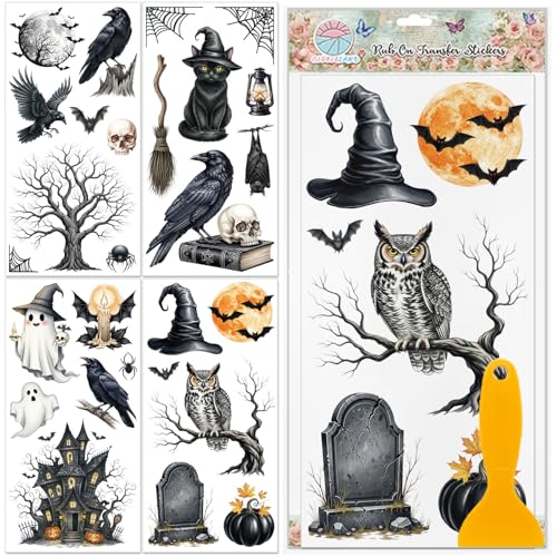 GLOBLELAND 4 Blatt Halloween Krähen Bunte Abziehbilder Zum Aufreiben Halloween Geister Möbeldekor Transferaufkleber 11.8x5.9 Zoll Schwarze Katzen Aufkleber Für Schlafzimmer Wohnzimmer Schreibtisch GLOBLELAND 4 Blatt Halloween Krähen Bunte Abziehbilder Zum Aufreiben Halloween Geister Möbeldekor Transferaufkleber 11.8x5.9 Zoll Schwarze Katzen Aufkleber Für Schlafzimmer Wohnzimmer Schreibtisch von GLOBLELAND