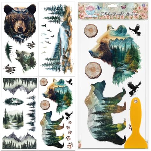 GLOBLELAND 4 Blatt Möbeltransfer Mit Fantasie Waldbär 6x12 Zoll Waldbär Zum Aufreiben Selbstklebende Wandkunst Aufkleber Für Schlafzimmer Wohnzimmer Schreibtisch Tischdekoration GLOBLELAND 4 Blatt Möbeltransfer Mit Fantasie Waldbär 6x12 Zoll Waldbär Zum Aufreiben Selbstklebende Wandkunst Aufkleber Für Schlafzimmer Wohnzimmer Schreibtisch Tischdekoration von GLOBLELAND