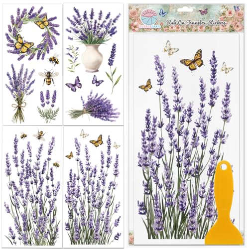 GLOBLELAND 4 Blatt Möbeltransfer Mit Lavendelblüten 6x12 Zoll Schmetterling Und Biene Zum Aufreiben Selbstklebende Wandkunst Aufkleber Für Schlafzimmer Wohnzimmer Schreibtisch Tischdekoration von GLOBLELAND