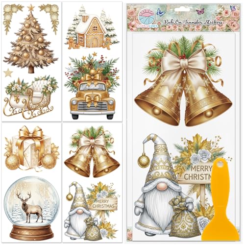 GLOBLELAND 4 Blatt Weihnachts Möbelaufkleber Mit Goldener Kristallkugel 6x12 Zoll Weihnachtsbaum Zwerg Zum Aufreiben UV Selbstklebende Aufkleber Wandkunst Basteln Für Schlafzimmer Wohnzimmer Tisch von GLOBLELAND
