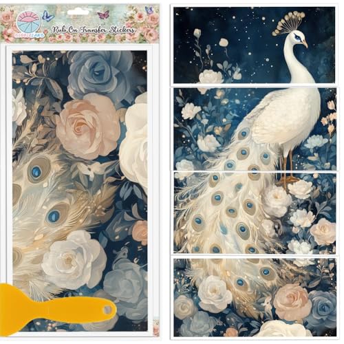 GLOBLELAND 4 Blatt Weißer Pfauen Transfer 11.8x5.9Zoll Blumen Tiere Zum Aufreiben UV Selbstklebende Aufkleber Wandkunst Basteln Für Möbel Zimmer Schreibtisch Tisch GLOBLELAND 4 Blatt Weißer Pfauen Transfer 11.8x5.9Zoll Blumen Tiere Zum Aufreiben UV Selbstklebende Aufkleber Wandkunst Basteln Für Möbel Zimmer Schreibtisch Tisch von GLOBLELAND