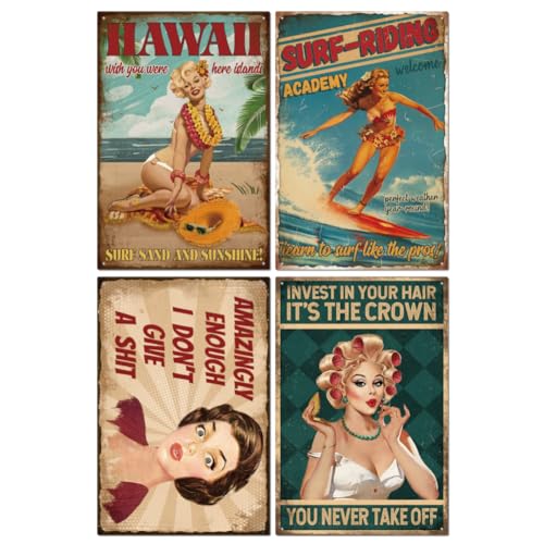GLOBLELAND 4 Stück Pin Up Frauen Metall Dosenzeichen Set Meer Surf Frau Dosenzeichen Friseursalon Frau Dosenzeichen Sommerurlaub Dosenzeichen 12x8in/30x20cm Kunsttafel Poster Wanddekoration Für Bar GLOBLELAND 4 Stück Pin Up Frauen Metall Dosenzeichen Set Meer Surf Frau Dosenzeichen Friseursalon Frau Dosenzeichen Sommerurlaub Dosenzeichen 12x8in/30x20cm Kunsttafel Poster Wanddekoration Für Bar von GLOBLELAND