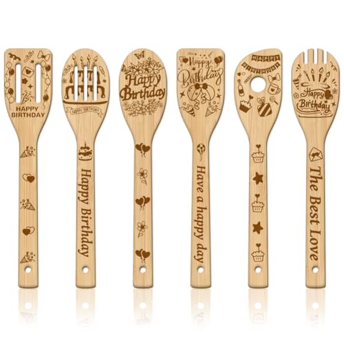 GLOBLELAND 6 Stück Happy Birthday Bambus Kochutensilien Birthday Cake Gift Holzgravur Kochlöffel Set Gravur Schnitzerei Küche Bambus Spatel Set Für Küche Housewarming Geschenk Mutter Freundin Frauen GLOBLELAND 6 Stück Happy Birthday Bambus Kochutensilien Birthday Cake Gift Holzgravur Kochlöffel Set Gravur Schnitzerei Küche Bambus Spatel Set Für Küche Housewarming Geschenk Mutter Freundin Frauen von GLOBLELAND