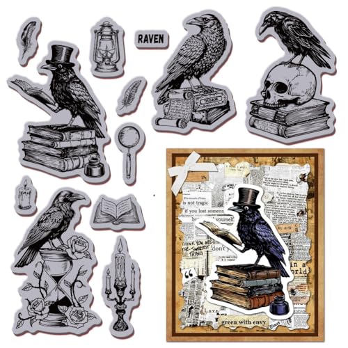 GLOBLELAND 8.7"X7" Krähen Und Sanduhr Cling Stamps Kerze Öllampe Haftstempel Halloween EVA Gummi Stempel Für Die Kartengestaltung Fotoalbum Papierbasteldekor DIY Scrapbooking von GLOBLELAND