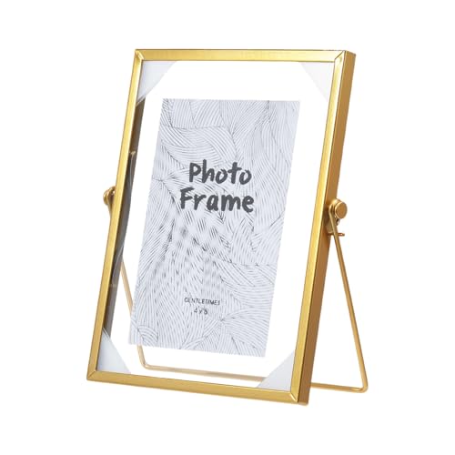 GLOBLELAND 7.8x6.7 Zoll Rahmen Aus Gepressten Blumen Aus Goldglas Handgefertigt Schwebende Bilderrahmen Messing Bilderrahmen Für Den Schreibtisch Tisch Kunstwerk Fotorahmen Für Das Home Office von GLOBLELAND