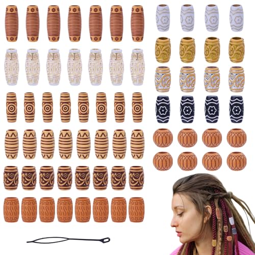 GLOBLELAND 70 Stück 5 Stile Holzhaarröhrenperlen Dreadlock Perlen Für Haar Und Bartschmuck Haarschmuck Für Zöpfe Loc Dreadlock Perlen Schmuckröhren Fassperlen Accessoires Im Gemischten Stil von GLOBLELAND