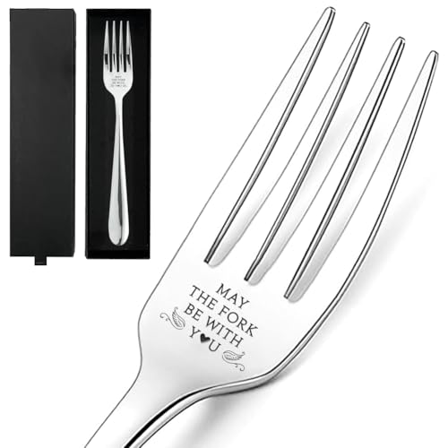 GLOBLELAND 8.2 Zoll Große Edelstahlgabel Mit Der Gravur „Möge Die Gabel Mit Dir Sein“ Und Geschenkbox. Lustige Tafelgabel Dessertgabel Für Freunde Familien Hochzeitstage Weihnachten Erntedankfest von GLOBLELAND