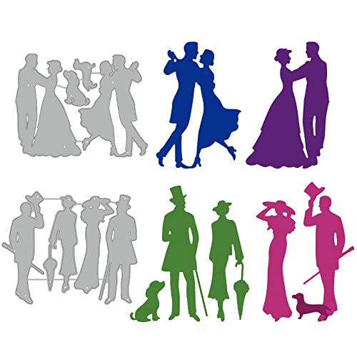 GLOBLELAND Retro Dress Couples Cutting Dies Couple Walking Dog Retro Dress Couples Dancing Embossing Stencils Template for Card Scrapbooking and DIY Craft Album Paper Card Decor von GLOBLELAND