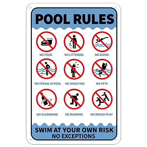 GLOBLELAND Aufschrift Pool Rules Swim at Your Own Risk No Exceptions Unterzeichnen Sie 20x30 cm 0.9 mm Aluminium Warnschild, UV geschützt und wasserdicht von GLOBLELAND