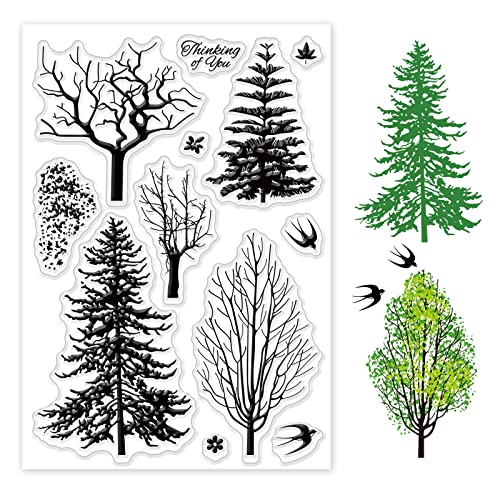 GLOBLELAND Baum Wald Pflanze Schwalbe Gummistempel, Thinking of You Silikonstempel transparent, klarer Stempel für Papierkartenalbum von GLOBLELAND