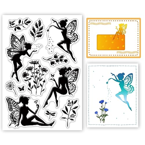 GLOBLELAND Blumen Fee Klare Stempel Für DIY Scrapbooking Pflanzensilhouette Silikon Klare Stempelsiegel Transparente Stempel Für Kartenherstellung Fotoalbum Tagebuch Heimdekoration von GLOBLELAND