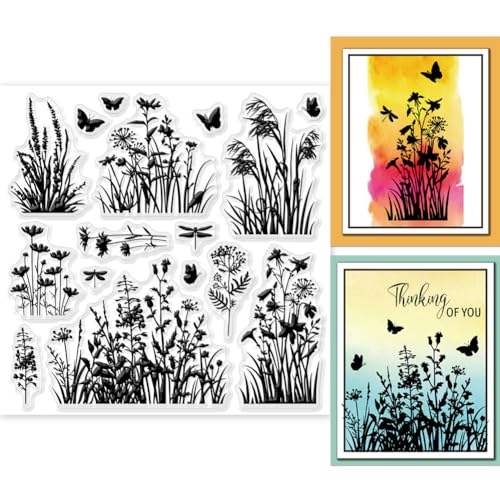 GLOBLELAND Blumen Gras Schilf Klare Stempel Für DIY Scrapbooking Wildblumen Silikon Klare Stempelsiegel 15x15 cm Transparente Stempel Für Kartenherstellung Tagebuchdekoration von GLOBLELAND