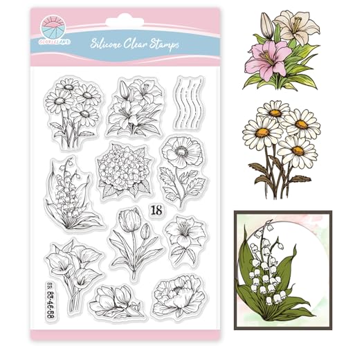 GLOBLELAND Blumen Tulpen Transparente Silikonstempel Gänseblümchen Lilie Klare Stamps Maiglöckchen Tulpe Silikonstempel Für Kartengestaltung DIY Prägung Journaling von GLOBLELAND