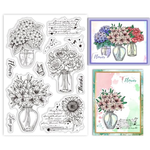 GLOBLELAND Blumenvase, Transparente Stempel Für Kartenherstellung, Rose, Hortensie, Klare Stempelsiegel, Transparente Stempel Für DIY, Scrapbooking, Fotoalbum, Tagebuch, Heimdekoration GLOBLELAND Blumenvase, Transparente Stempel Für Kartenherstellung, Rose, Hortensie, Klare Stempelsiegel, Transparente Stempel Für DIY, Scrapbooking, Fotoalbum, Tagebuch, Heimdekoration von GLOBLELAND