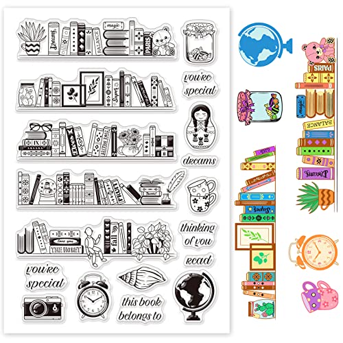 GLOBLELAND Bücher Klare Stempel Vintage Bücherei TPR Stempel Transparente TPR-Stempel und Acryl-Stempelblock für die Kartenherstellung, Tagebuch Dekoration und DIY Scrapbooking von GLOBLELAND