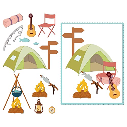 GLOBLELAND Camping Hinweis Stanzformen für die Herstellung von Kartendekoration Stempel Zelt Gitarre Stanzformen Schablonen für Scrapbooking Fotoalbum Dekorativ von GLOBLELAND