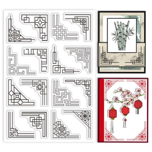 GLOBLELAND Chinesische Spitzenecken Klare Stempel Zur Kartengestaltung Chinesische Ränder Klarer Silikonstempel Laterne Transparenter Silikonstempel Für DIY Scrapbooking Frühlingsfest von GLOBLELAND