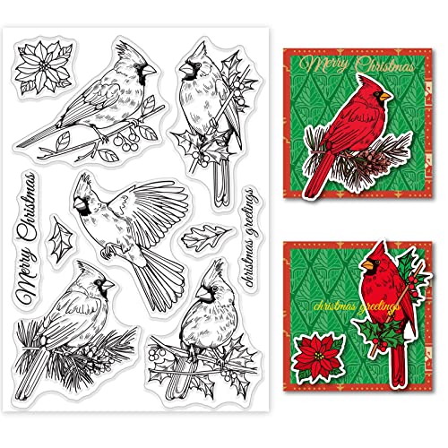 GLOBLELAND Christmas Clear Stamps Cardinal Bird Holly Silicone Clear Stamp Seals for Cards Making DIY Scrapbooking Photo Journal Album Dekoration von GLOBLELAND