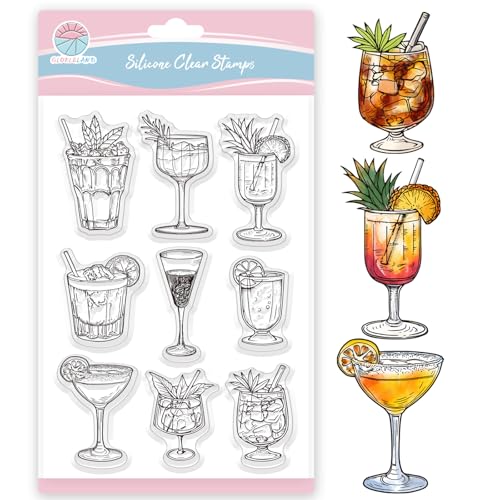 GLOBLELAND Cocktails Klare Stempel Für Scrapbooking Zitronenwein Silikonstempel Ananasgetränke Transparenter Stempel Für Kartengestaltung DIY Prägung Journaling von GLOBLELAND