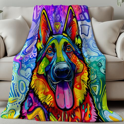 GLOBLELAND Deutschem Schäferhund Kuscheldecke 150x130CM Graffiti Stil Hund Decke Sanft Flanell Weiche Wohndecke Geschenke für Mama Zuhause Büro Zimmer Bett Sofa Stuhl von GLOBLELAND