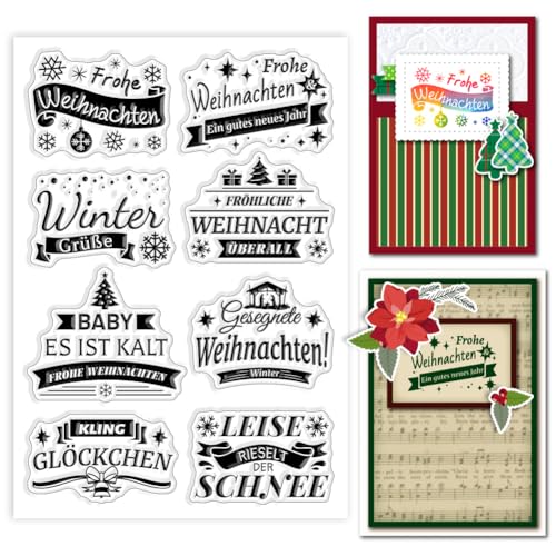 GLOBLELAND Deutscher Weihnachtstext Silikonstempel Weihnachtsbaum Transparente Stempel Glocken Schneeflocke Klare Stamps Für Karten Herstellung DIY Scrapbooking Basteln von GLOBLELAND