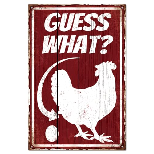GLOBLELAND "Erraten Sie Was? " Lustiges Metallblechschild Mit Huhn 12x8 Inch Bauernhof Hühnerei Kunstplakette Poster Wanddekoration Chook Blechschild Für Den Außenbereich Hof Garten Hühnerstall GLOBLELAND "Erraten Sie Was? " Lustiges Metallblechschild Mit Huhn 12x8 Inch Bauernhof Hühnerei Kunstplakette Poster Wanddekoration Chook Blechschild Für Den Außenbereich Hof Garten Hühnerstall von GLOBLELAND