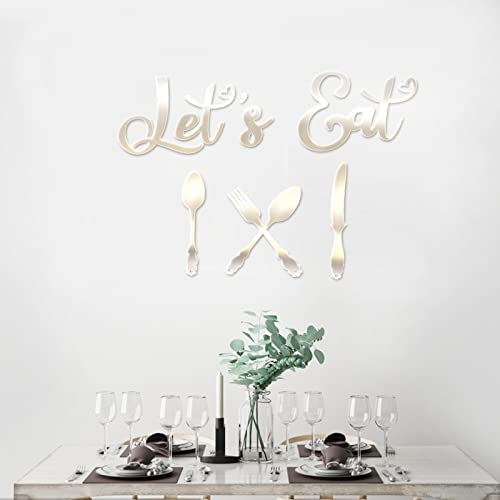 GLOBLELAND Esszimmer Wandaufkleber Let's Eat 3D Spiegeleffekt Wand Aufkleber Wandtattoo Wandsticker Gabel und Löffelmuster Spiegel Aufkleber Wandaufkleber Wanddeko für Küche Restaurant Kühlschrank von GLOBLELAND