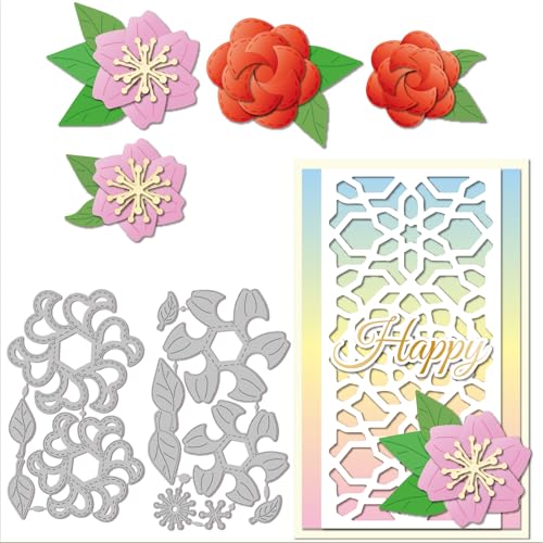 GLOBLELAND Frühling Blütenblatt Papierpräge Stanzschablonen Set Blumen Blätter Handwerk Stanzmaschine Schablonen Metall Stanzschablone Set für Kartenherstellung DIY Papier Handgefertigtes von GLOBLELAND