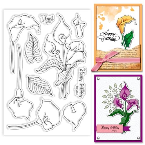 GLOBLELAND Frühling Klare Stempel Mit Calla Lilie Blumen Und Blättern Silikon Klarstempel Siegel Mit Segensworten Transparente Stempel Für Selbstgemachte Scrapbooking Herstellung von Fotoalben von GLOBLELAND