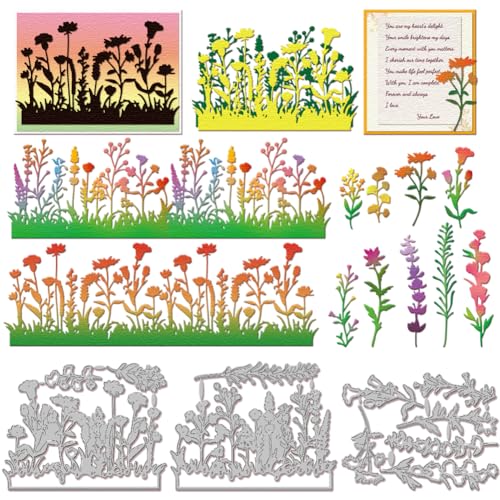 GLOBLELAND Wildblumen Metall Stanzschablone Haufen Wildblumen Papierpräge Stanzschablonen Set Stanzformen für Kartenherstellung DIY Papier Scrapbooking Handgefertigtes Fotoalbum von GLOBLELAND