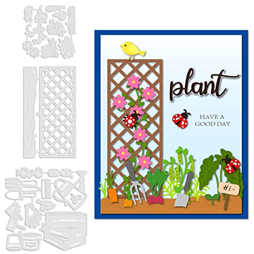 GLOBLELAND Garten-Thema Stanzformen Blume Kohlenstoffstahl Schablone Vorlage Gartenwerkzeug Metall Stanzformen Zäune Basteln Stanzformen Schneiden für Kartenherstellung Scrapbooking von GLOBLELAND