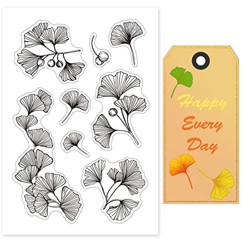 GLOBLELAND Ginkgo Leaves Clear Stamps Silikon-Stempelkarten für Kartenherstellung und DIY-Scrapbooking Herbst Transparenter Gummistempel für Scrapbooking und Tagebuch-Foto-Grußkarte Dekoration von GLOBLELAND