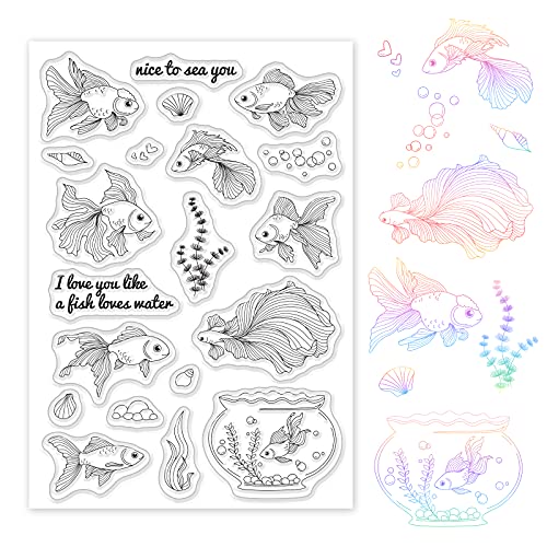 GLOBLELAND Goldfisch Stempel Fische Clear Stamps Silikonstempel Transparentes Stempel Siegel für Kartenherstellung Dekoration und DIY Scrapbooking Album Dekor von GLOBLELAND