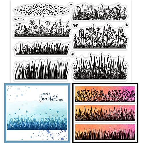 GLOBLELAND Gras Klare Stempel Für Die Kartenherstellung Dekorative Wildblumen Blätter Und Blumen Löwenzahn Transparente Silikon Stempel Für DIY Scrapbooking Zubehör Prägung Papier Karte Album von GLOBLELAND