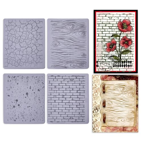 GLOBLELAND Haftstempel Aus Gummi Mit Retro Textur Holz Ziegel Knistern Fleckenstruktur 8.7"X7" EVA Stempel Prägestempel Siegel Für DIY Scrapbooking Und Kartenherstellung Papierbasteldekor von GLOBLELAND